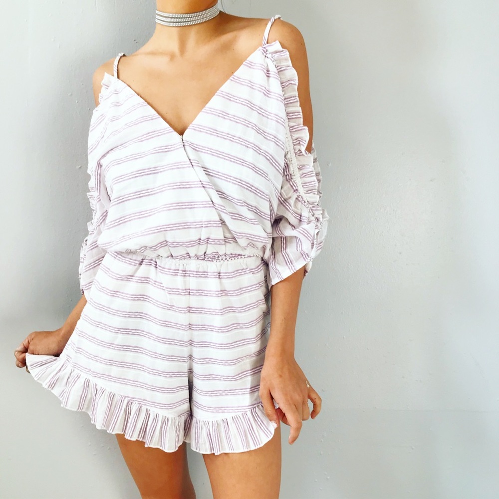 Striped purple & white romper NEW